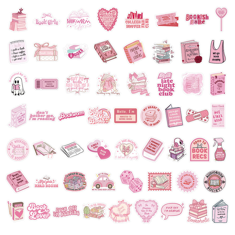 60 Pcs Individual Stickers | Pink Book Lovers