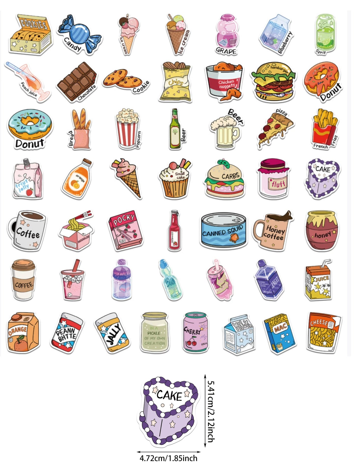 50 Pcs Individual Stickers | Dessert and Snack Collection