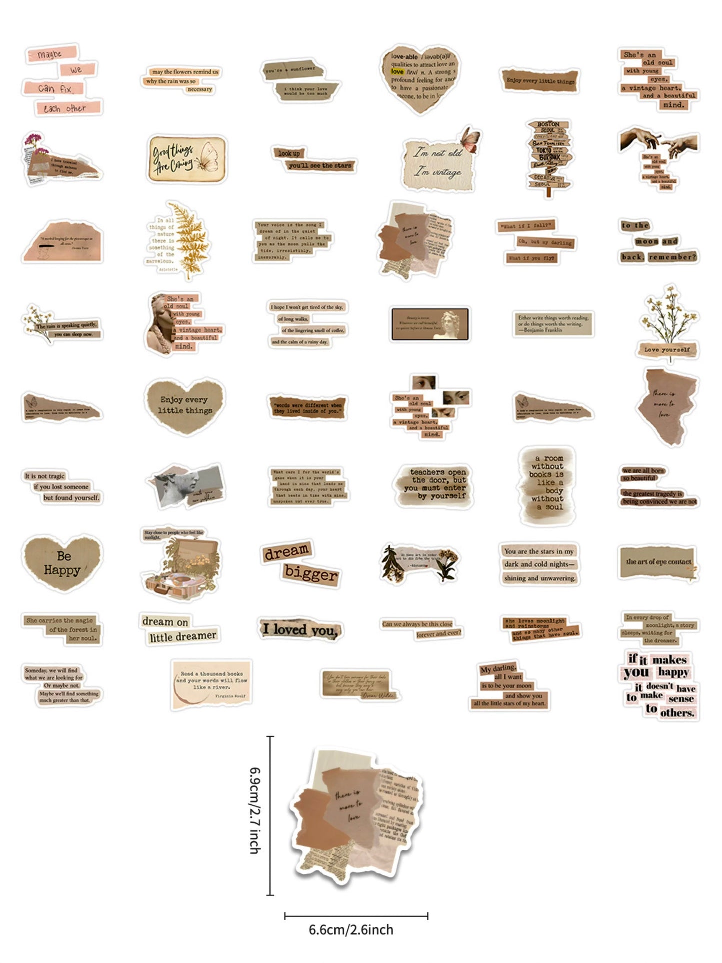 50 Pcs Individual Stickers | Vintage Inspire Quotes