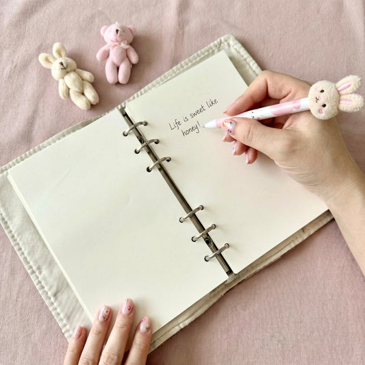 A6 Refillable Notebook | Fabric Cover | Cute Bunny Binder Journal Book