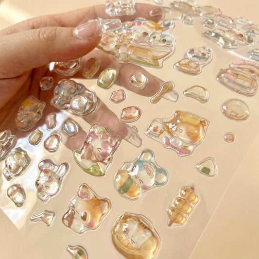 3D Puffy Stickers | Japanese-Style Crystal Glow Animal Moments