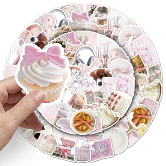 50 Pcs Individual Stickers | Pink Bow Cuties