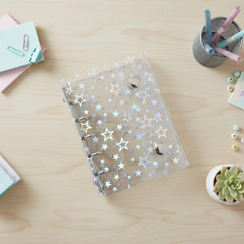 Pocket-Sized Refillable Binder and Album | Transparent PVC Cover | Sparkling Star