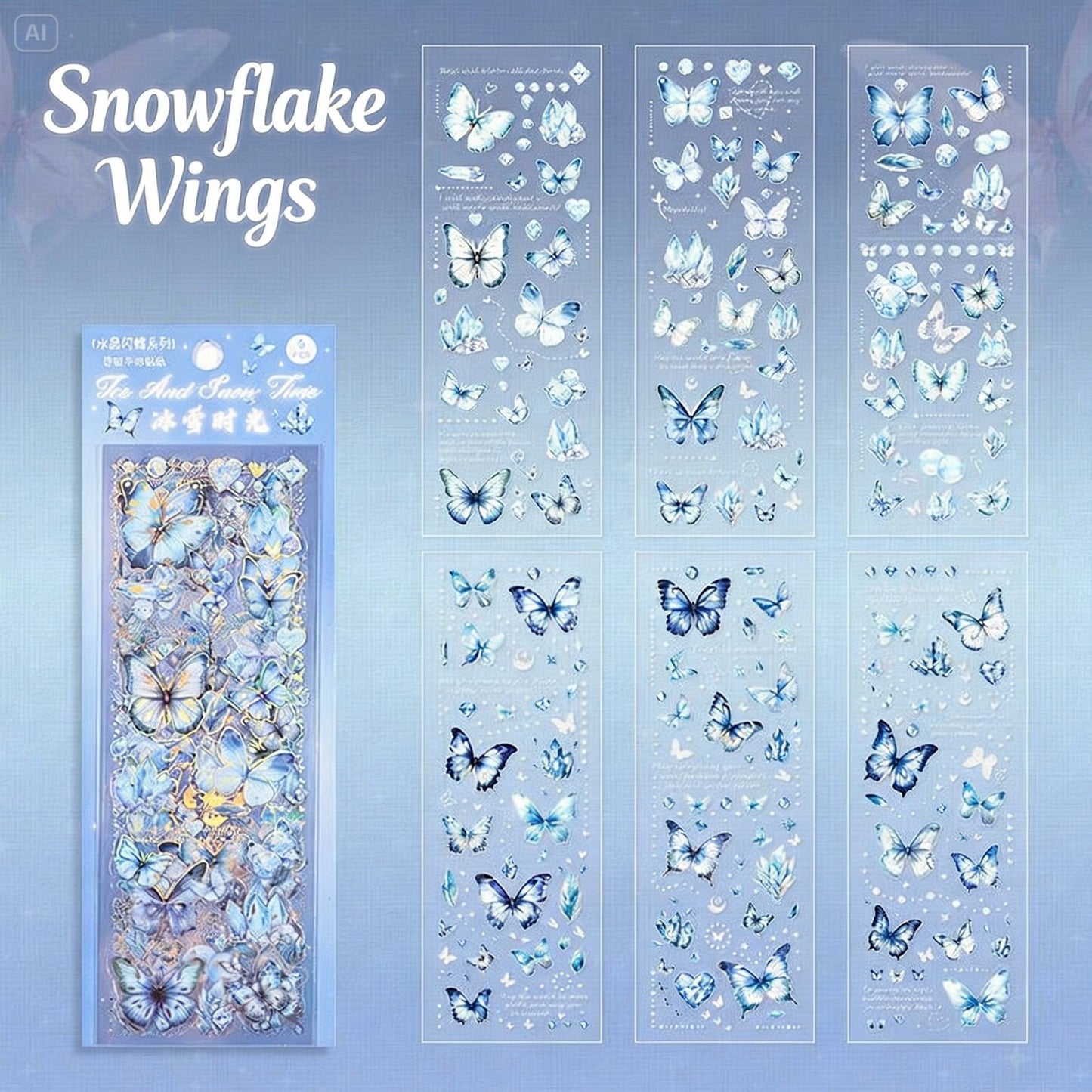 6 Sheets Sticker Set - Korean-style Crystal Shimmer Butterfly