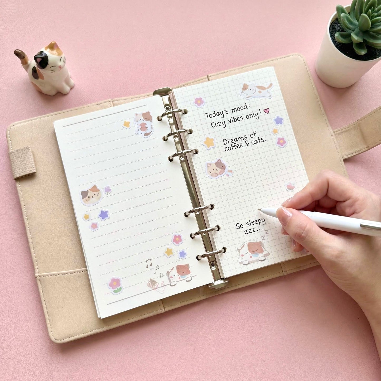 A6 6-Hole Refill Sheets | Sunny Sakura Kitty