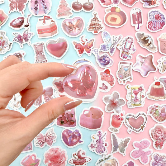 100 Pcs Individual Stickers | Luminous Pink Parade