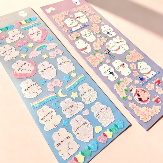 K-Style Sparkle Sticker Collection – Bunny & Floral Edition