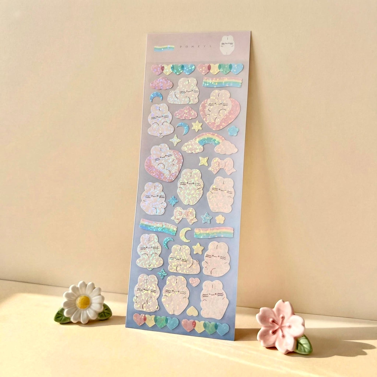 K-Style Sparkle Sticker Collection – Bunny & Floral Edition