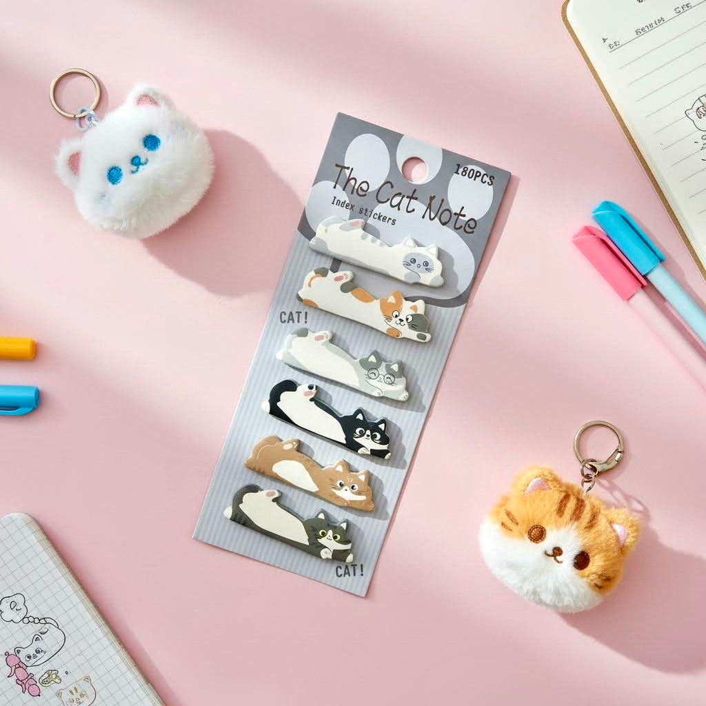 Kawaii Kitty Index Tabs and Sticky Notes Set