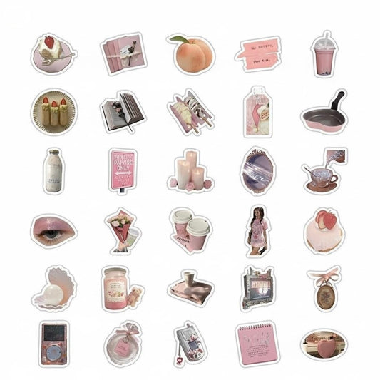 60 Pcs Individual Stickers | Pink Miniature Charm Stickers