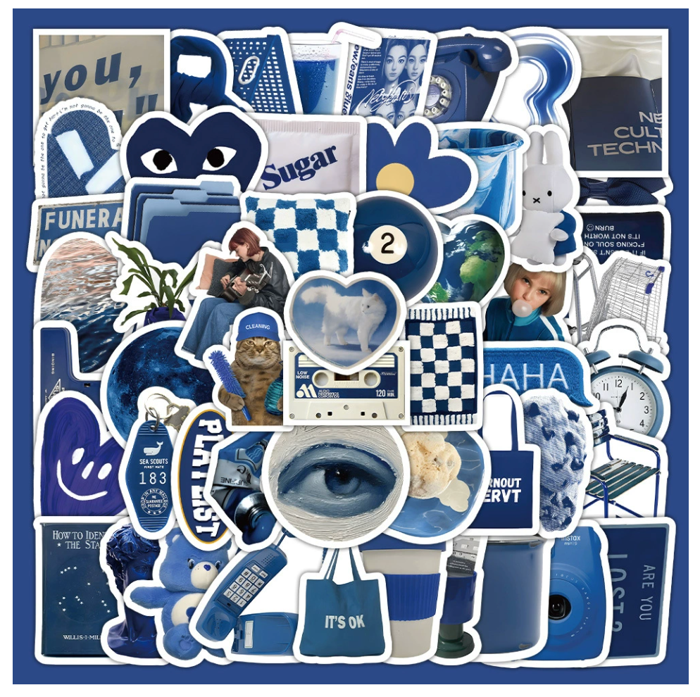 60 Pcs Individual Stickers | Moody Klein Blue