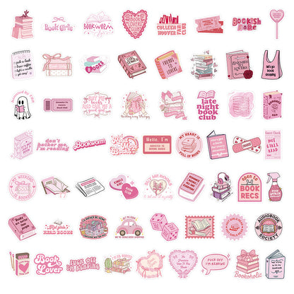 60 Pcs Individual Stickers | Pink Book Lovers