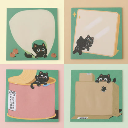 Pack of 4 Set - Kawaii Black Kitty Sticky Note Pad