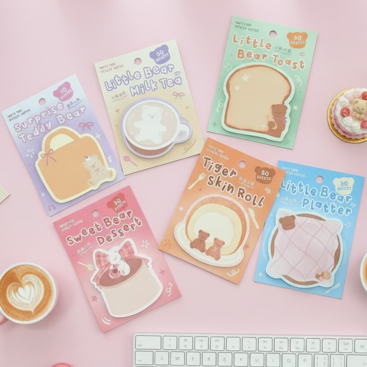 Dessert-Themed Bear’s Polka Sticky Notes