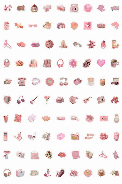 100 Pcs Individual Stickers | Pink Everywhere