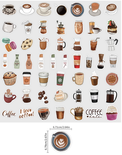 50 Pcs Individual Stickers | Coffee Moments Collection