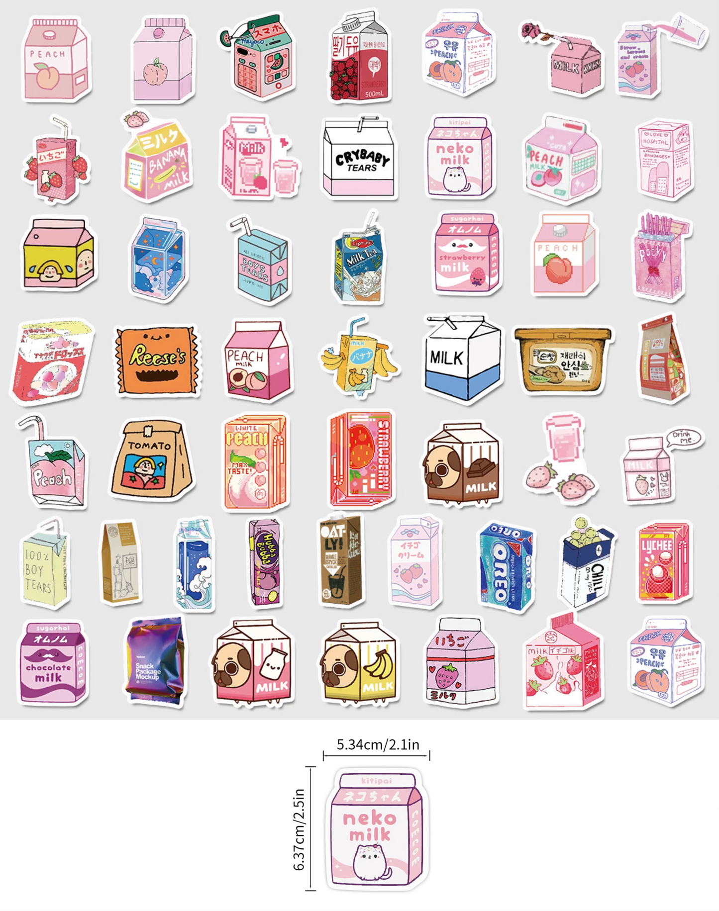 50 Pcs Individual Stickers | Dessert and Snack Collection