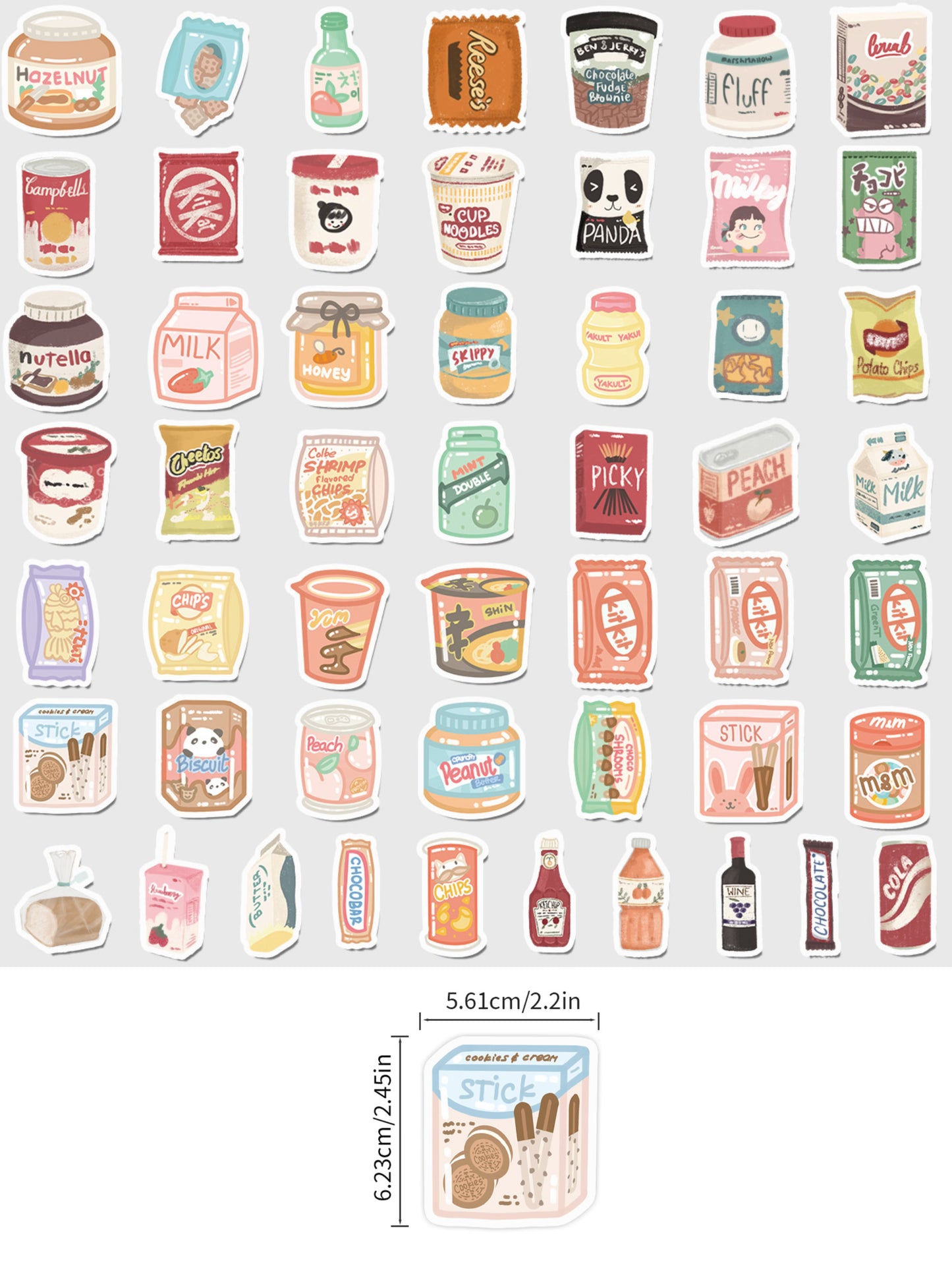 50 Pcs Individual Stickers | Dessert and Snack Collection