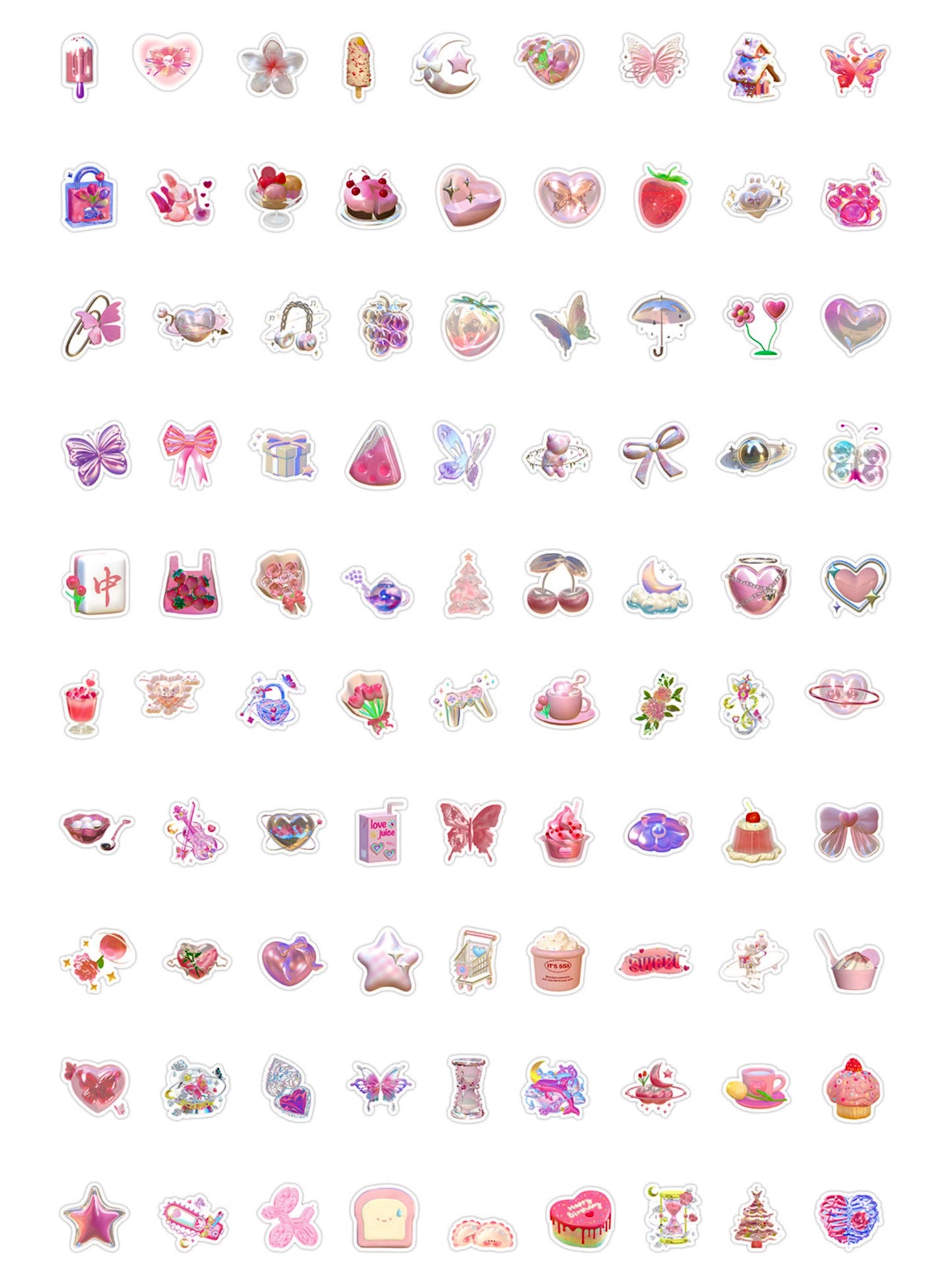 100 Pcs Individual Stickers | Luminous Pink Parade