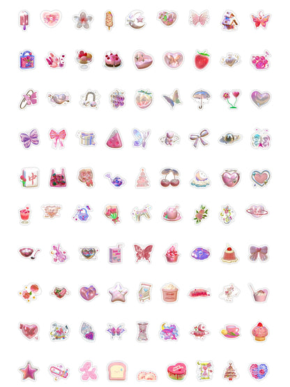 100 Pcs Individual Stickers | Luminous Pink Parade