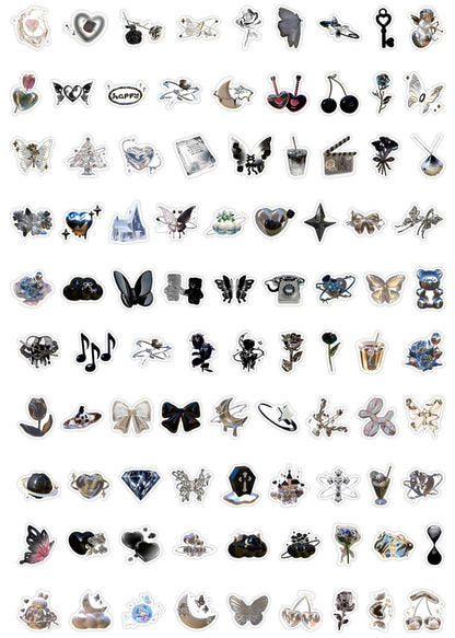 100 Pcs Individual Stickers | Titanium Silver-Noir