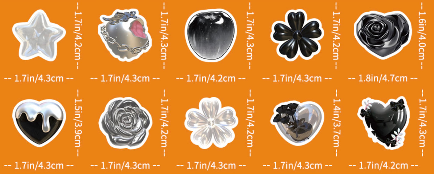 100 Pcs Individual Stickers | Titanium Silver-Noir