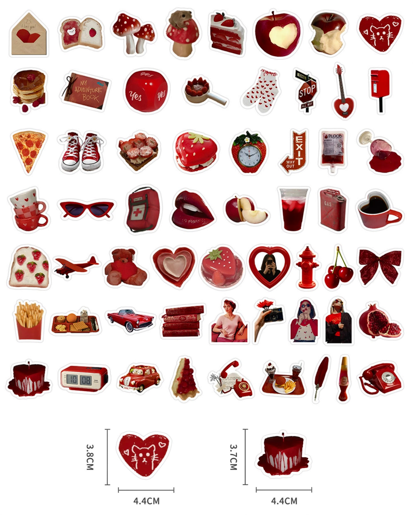 60 Pcs Individual Stickers | Passionate Fiery Red