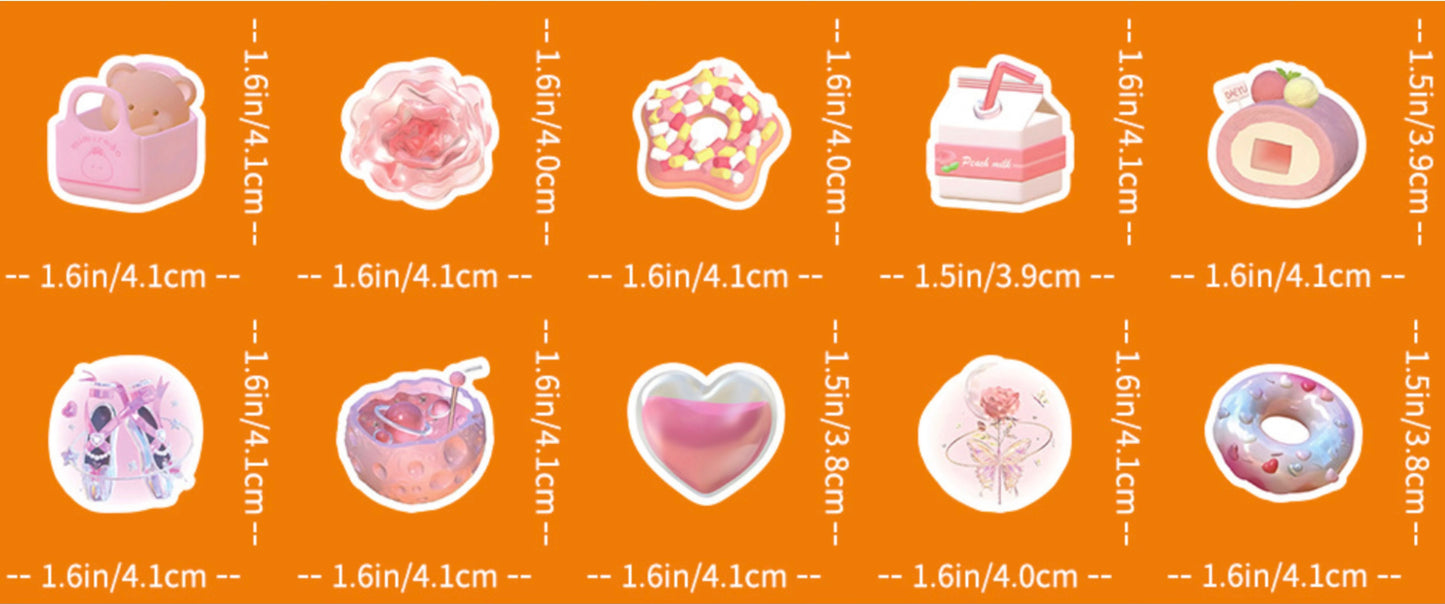 100 Pcs Individual Stickers | Luminous Pink Parade