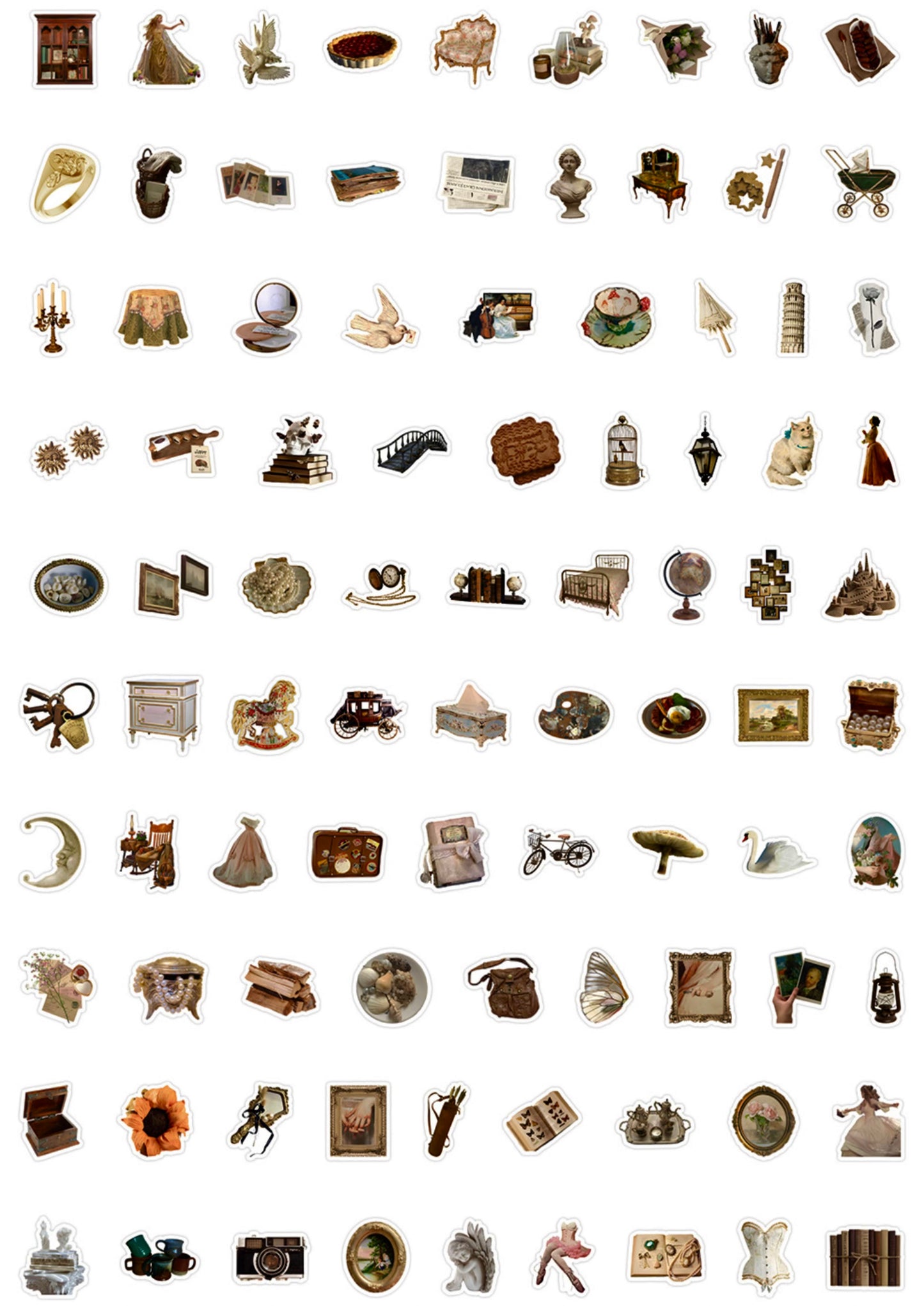 100 Pcs Individual Stickers |  Vintage Royal Treasures