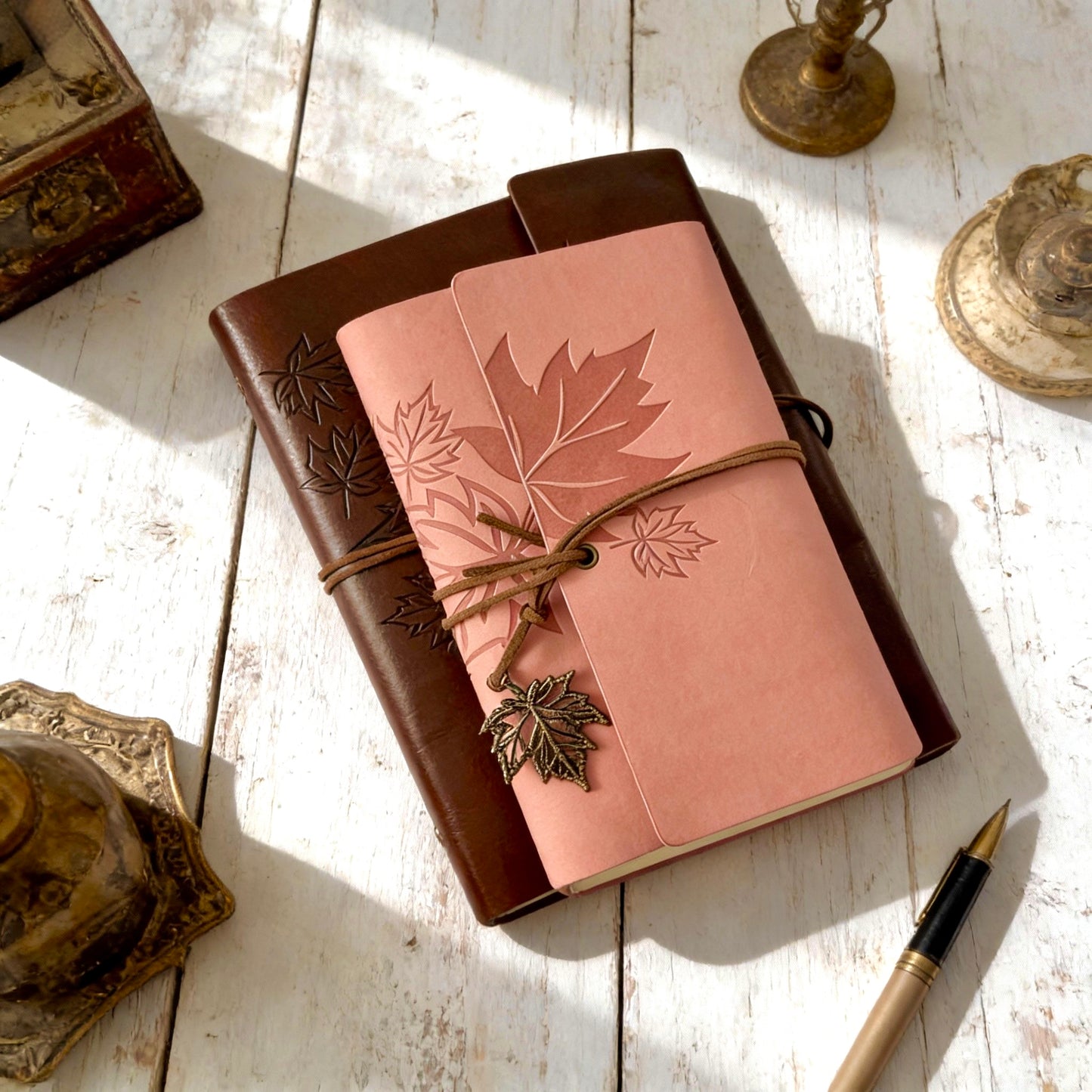 A6 | PU Leather |  Blush Maple Leaf Refillable Notebook