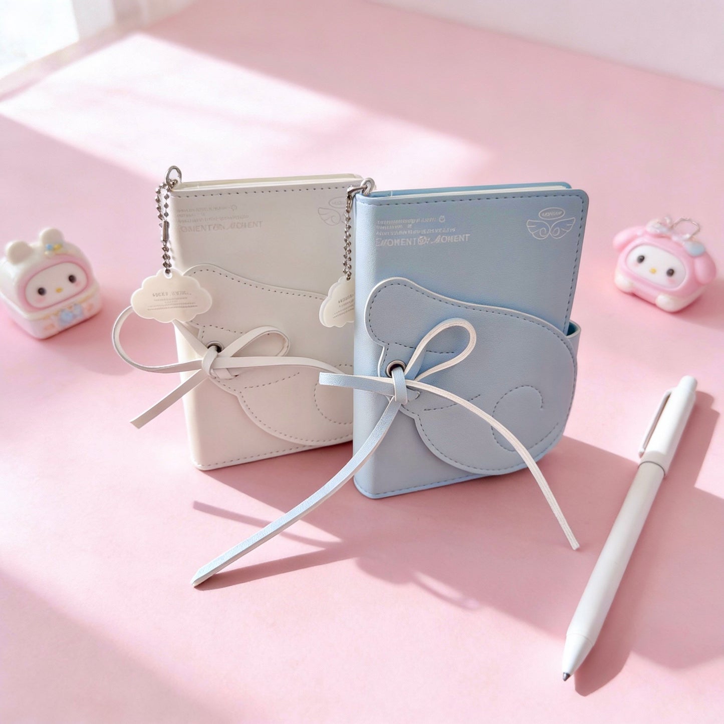 Pocket-Sized Refillable Journal | PU Leather Hardcover Angel Wings Tri-Fold