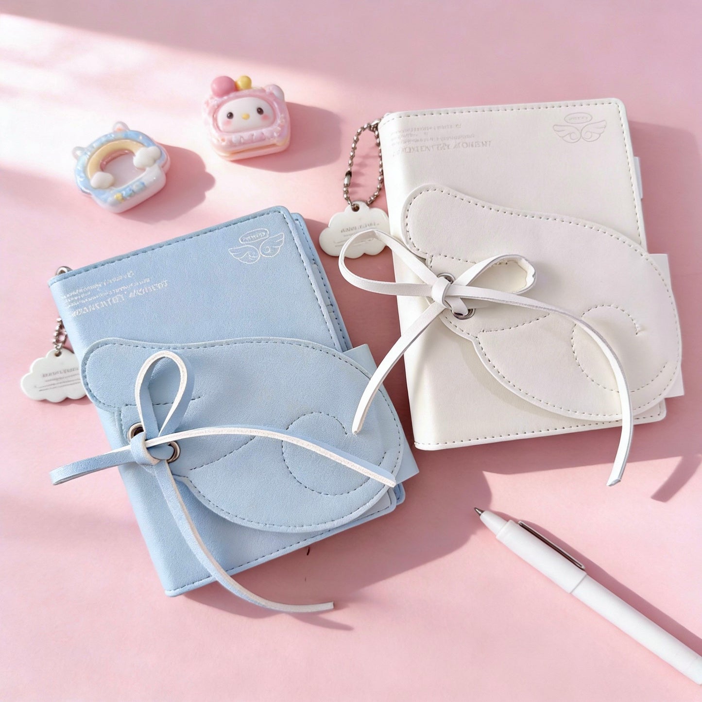 Pocket-Sized Refillable Journal | PU Leather Hardcover Angel Wings Tri-Fold