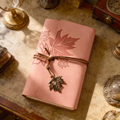 A6 | PU Leather |  Blush Maple Leaf Refillable Notebook
