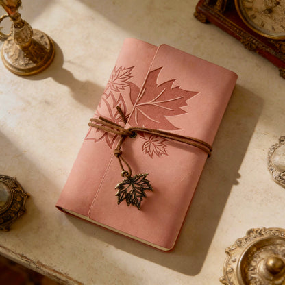A6 | PU Leather |  Blush Maple Leaf Refillable Notebook