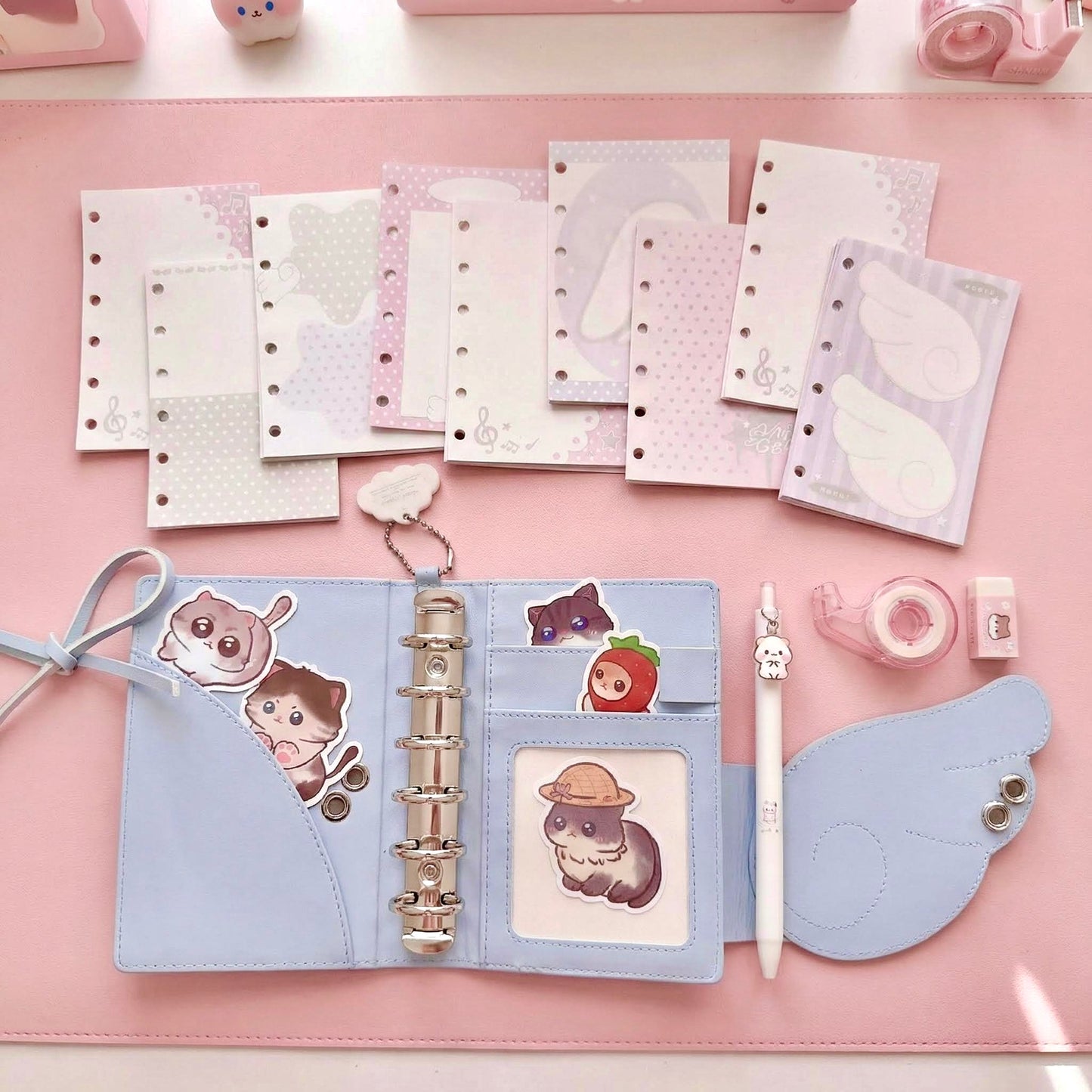 Pocket-Sized Refillable Journal | PU Leather Hardcover Angel Wings Tri-Fold