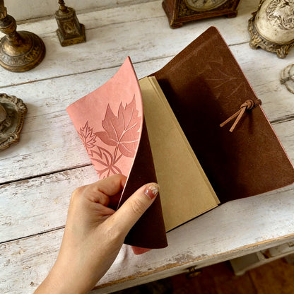 A6 | PU Leather |  Blush Maple Leaf Refillable Notebook