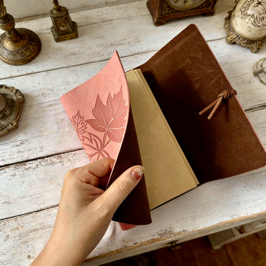 A6 | PU Leather |  Blush Maple Leaf Refillable Notebook