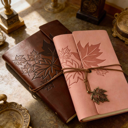 A6 | PU Leather |  Blush Maple Leaf Refillable Notebook