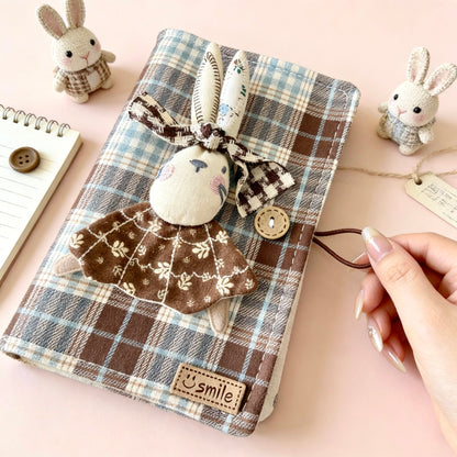 A6 Refillable Notebook | Fabric Cover | Cute Bunny Binder Journal Book