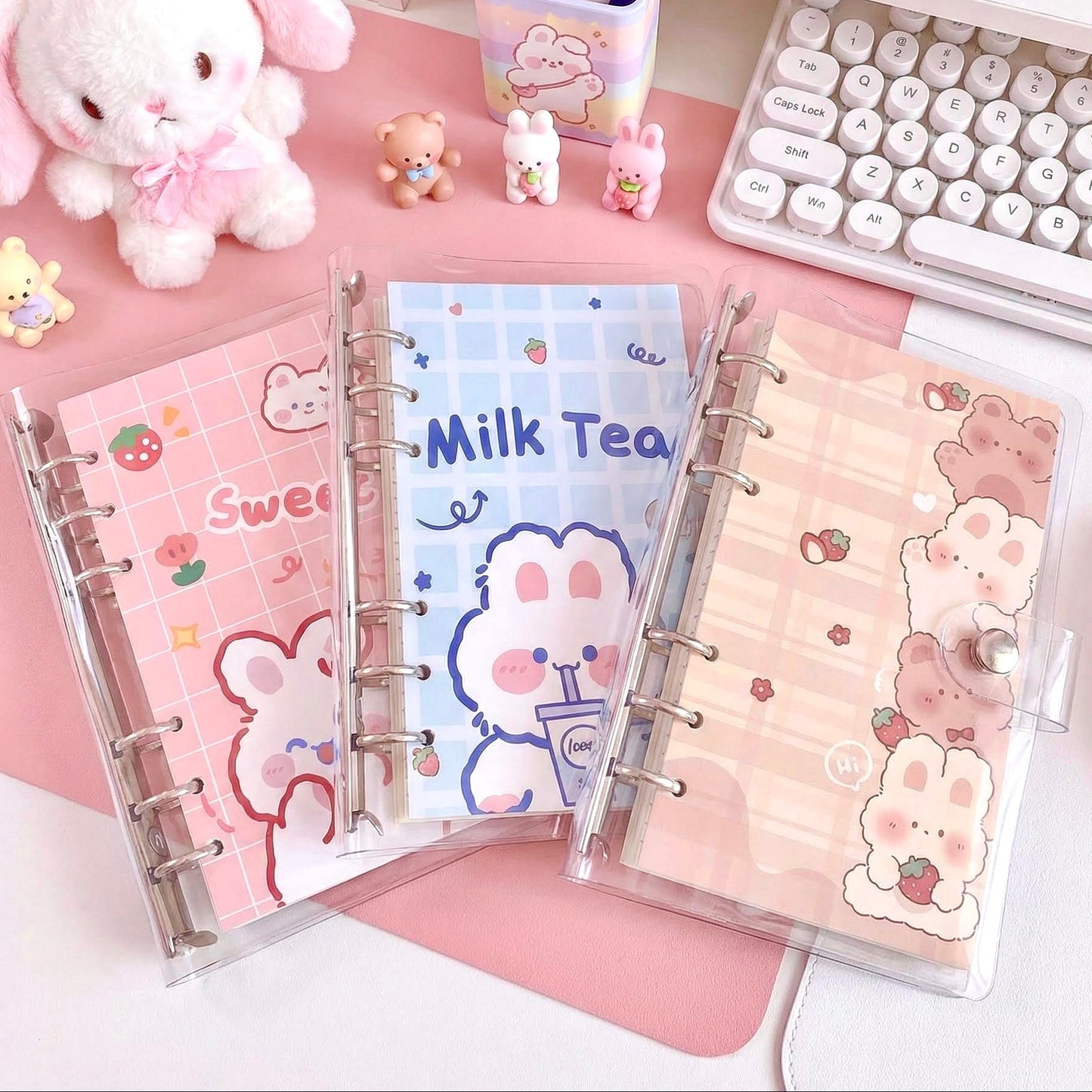 Refillable Binder Notebook | Transparent PVC Cover | Cuddle Bunny Journal