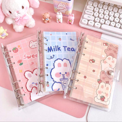 Refillable Binder Notebook | Transparent PVC Cover | Cuddle Bunny Journal