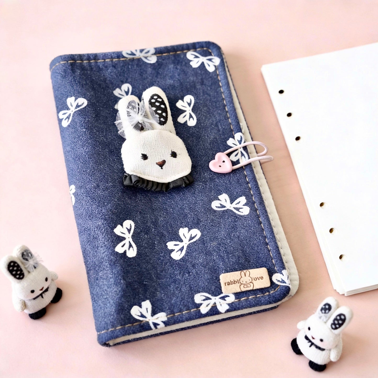 A6 Refillable Notebook | Fabric Cover | Cute Bunny Binder Journal Book