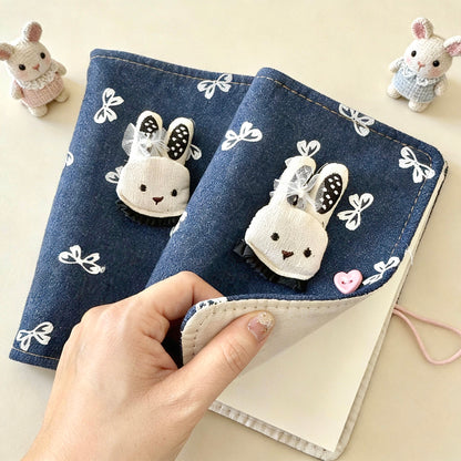 A6 Refillable Notebook | Fabric Cover | Cute Bunny Binder Journal Book