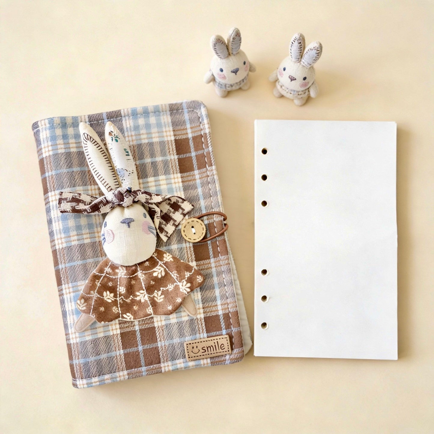 A6 Refillable Notebook | Fabric Cover | Cute Bunny Binder Journal Book