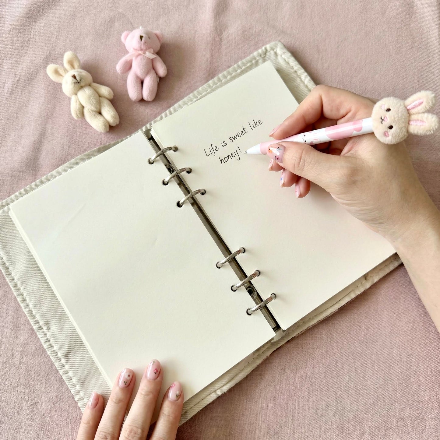 A6 Refillable Notebook | Fabric Cover | Cute Bunny Binder Journal Book