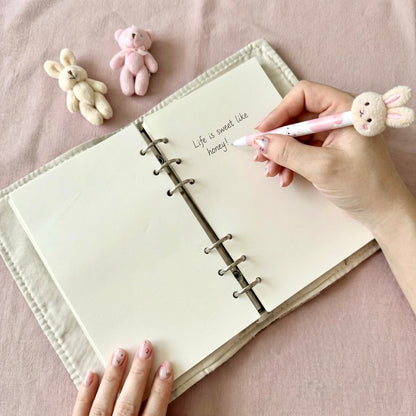 A6 Refillable Notebook | Fabric Cover | Cute Bunny Binder Journal Book