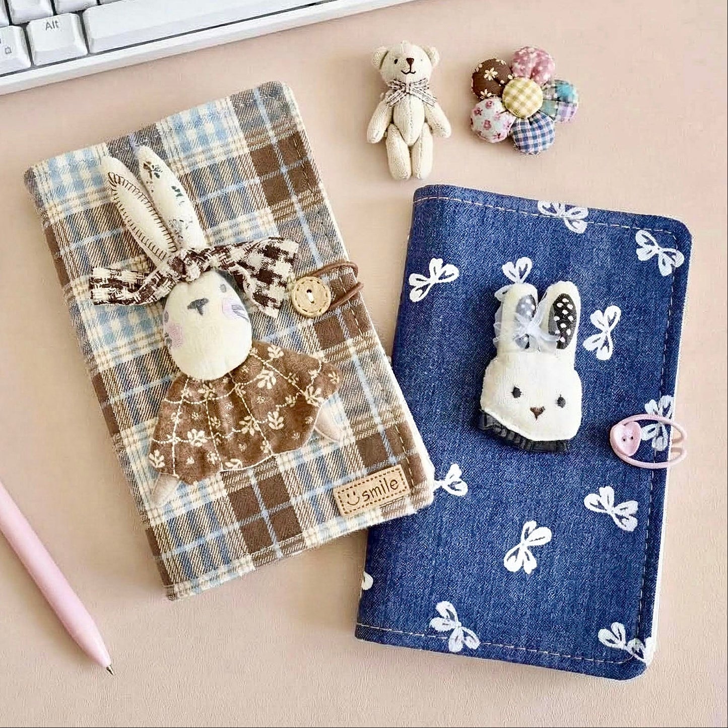 A6 Refillable Notebook | Fabric Cover | Cute Bunny Binder Journal Book