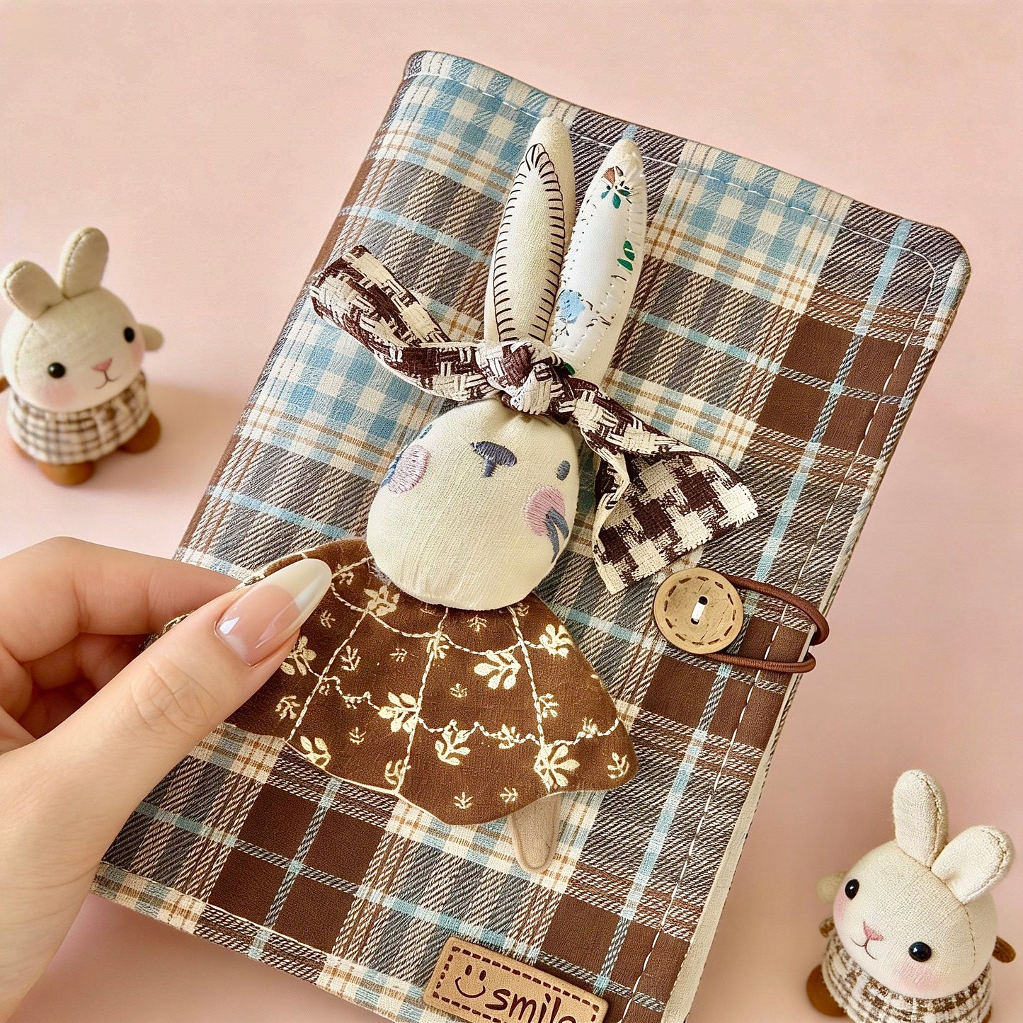 A6 Refillable Notebook | Fabric Cover | Cute Bunny Binder Journal Book