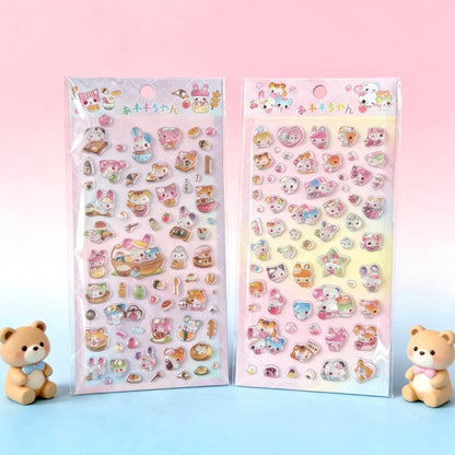 3D Puffy Stickers | Japanese-Style Crystal Glow Animal Moments