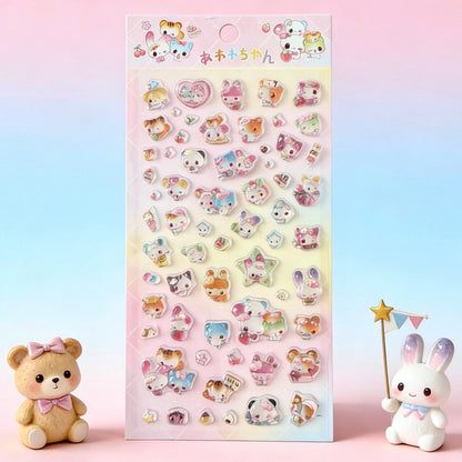 3D Puffy Stickers | Japanese-Style Crystal Glow Animal Moments